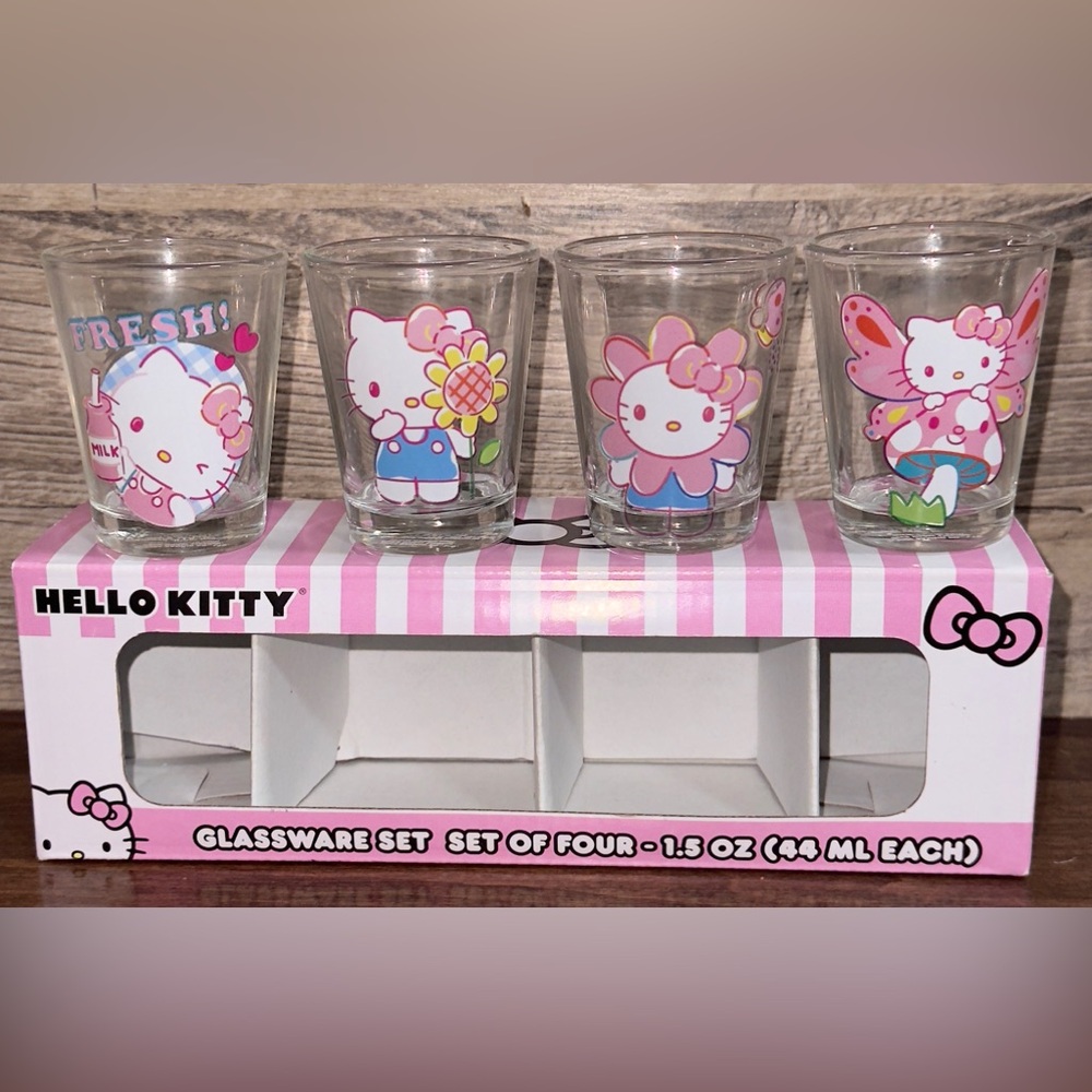 Super Cute Hello Kitty Spring of Kawaii Shot Glass Set of 4  1.5 OZ each…